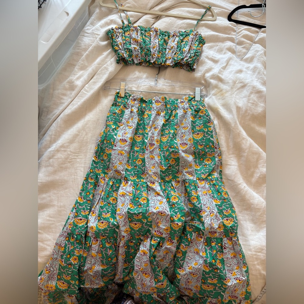 RHODE Green and White Floral Midi Dress